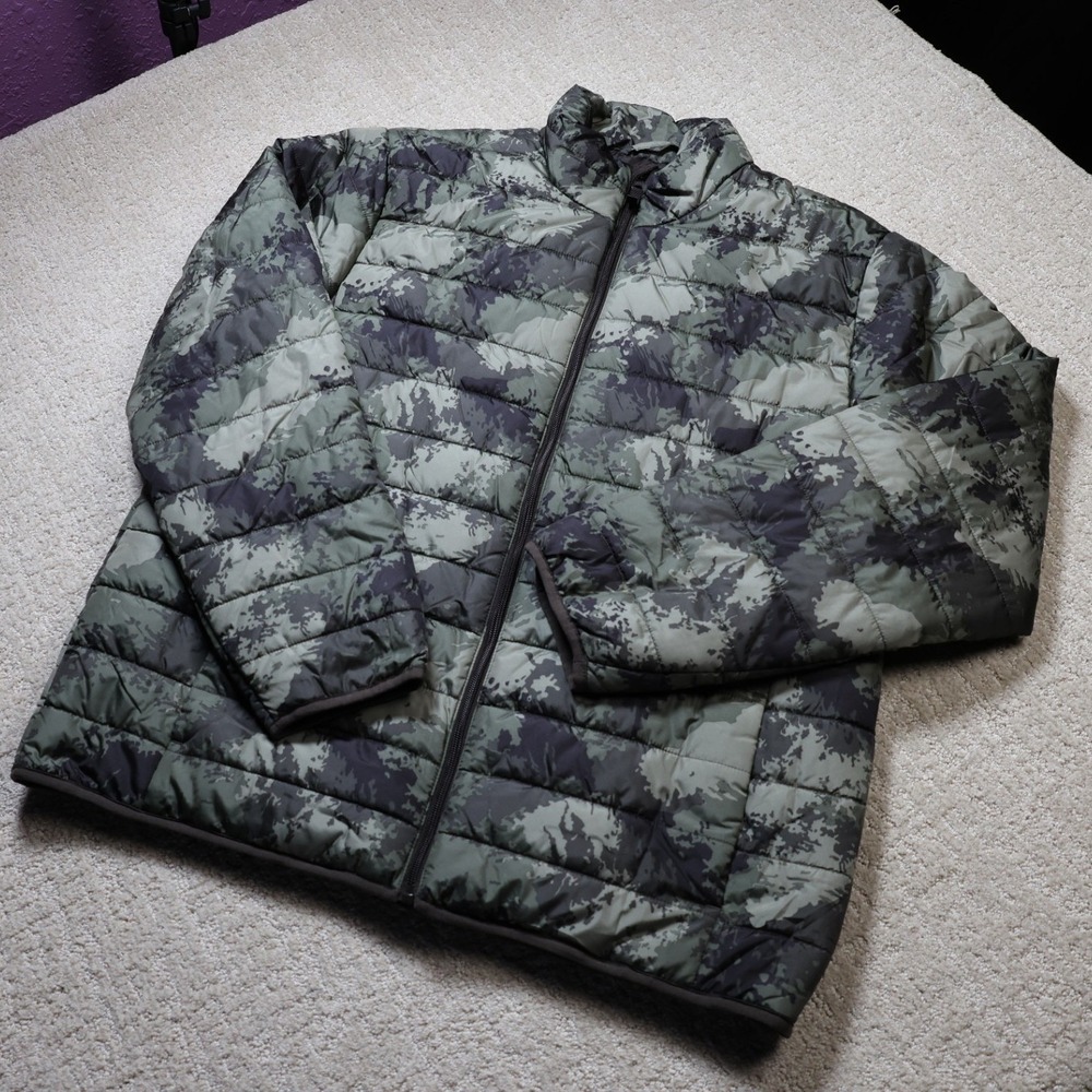 Goodfellow & Co Mens Camo Puffer Jacket Green Black Water Resistant Size L NWT